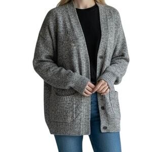 Madewell Button Front Cardigan Sweater Gray Marled Knit Pockets Women’s Size M